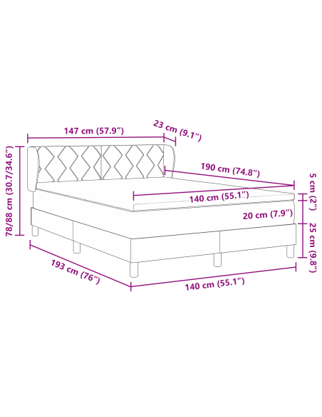 Letto a molle con materasso Verde Scuro 190 x 140 cm Poliestere