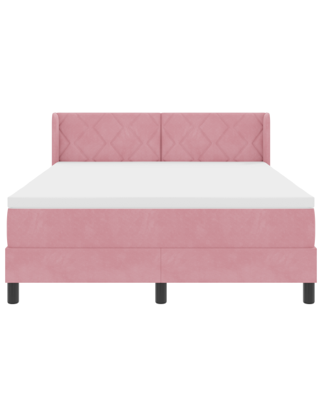 Letto a Rete con Materasso Rosa 140x200 cm in Velluto