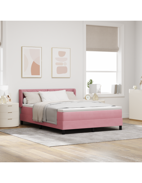 Letto a Rete con Materasso Rosa 140x200 cm in Velluto