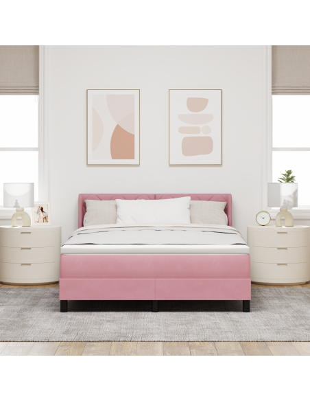 Letto a Rete con Materasso Rosa 140x200 cm in Velluto