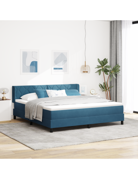 Letto Box Spring  con Materasso Blu Scuro 180x200 cm Velluto