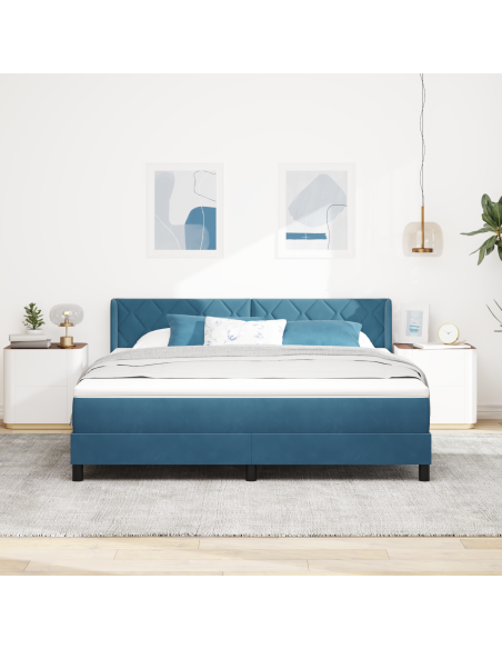 Letto Box Spring  con Materasso Blu Scuro 180x200 cm Velluto