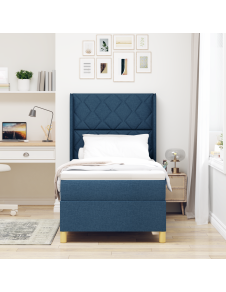 Letto Box Spring con Materasso e LED Blu 90x190 cm Tessuto