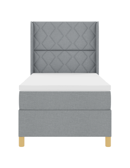 Letto Box Spring con Materasso e Luce LED Grigio Chiaro 90x200 cm Tessuto