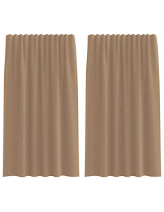Tende in Voile con Tasche per Aste 2 pz Marrone Chiaro 2