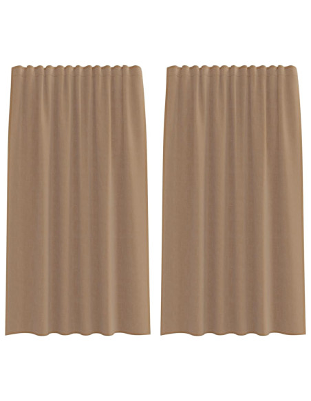 Tende in Voile con Tasche per Aste 2 pz Marrone Chiaro