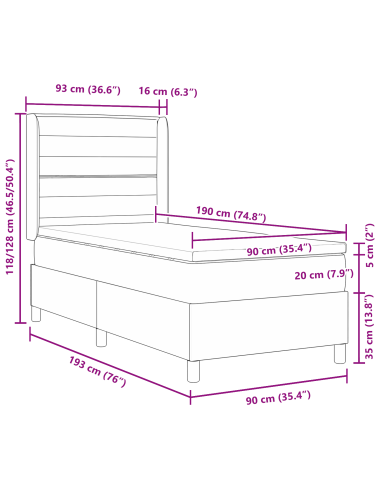 Letto a molle con materasso Blu 90 x 190 cm Tessuto