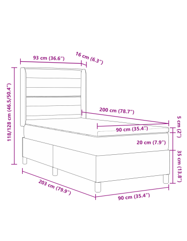 Letto a molle con materasso Marrone scuro 90 x 200 cm Tessuto