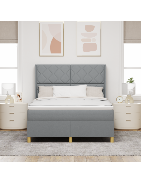 Letto Box Spring con Materasso e Luce LED Grigio Chiaro 140x200 cm in Tessuto