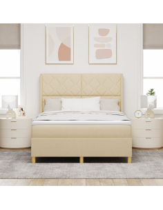 Letto a molle con materasso Crema 160 x 200 cm Tessuto