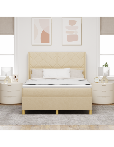 Letto Box Spring con Materasso e LED Crema 160x200 cm Tessuto