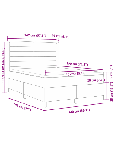 Letto a molle con materasso Nero 140 x 190 cm Tessuto