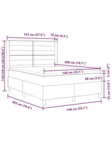 Letto a molle con materasso Grigio chiaro 140 x 200 cm Tessuto