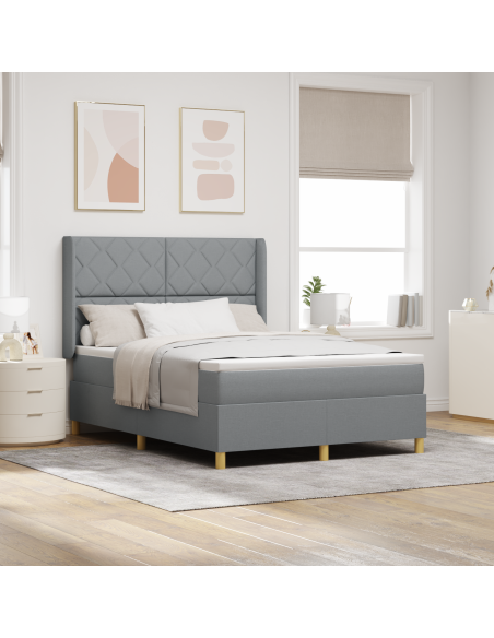 Letto Box Spring con Materasso e Luce LED Grigio Chiaro 140x200 cm in Tessuto