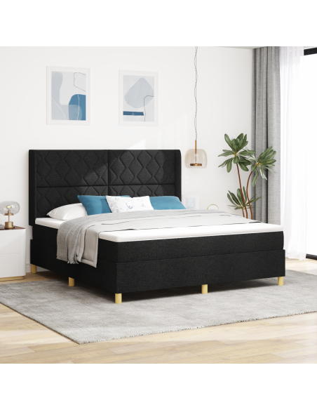 Letto Box Spring con Materasso e LED Nero 180x200 cm Tessuto