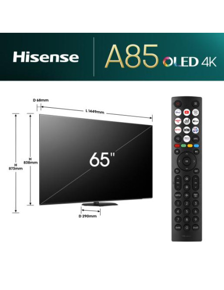 Hisense 65A86N TV 165,1 cm (65") 4K Ultra HD Smart TV Wi-Fi Nero, Grigio 150 cd/m²