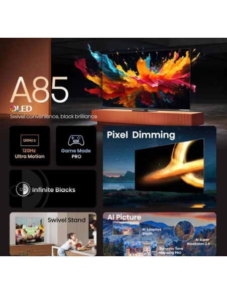 Hisense 65A86N TV 165,1 cm (65") 4K Ultra HD Smart TV Wi-Fi Nero, Grigio 150 cd/m²