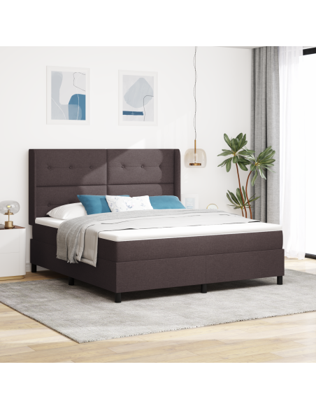 Letto Box Spring  con Materasso Marrone Scuro 180x200 cm Tessuto