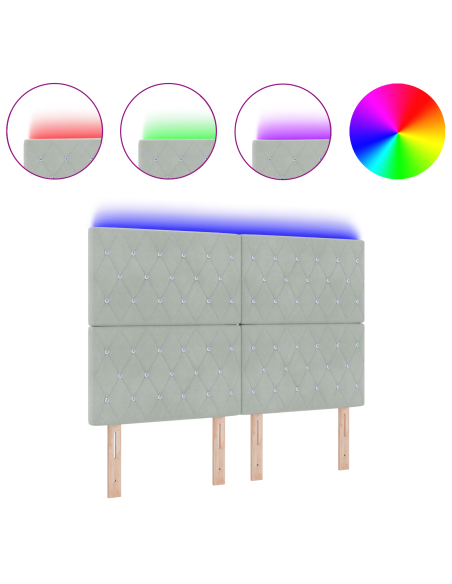 Testata a LED Grigio Chiaro 72 cm Velluto