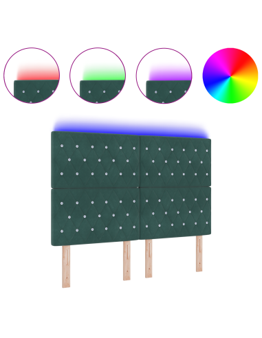 Testiera LED con testiera Verde Scuro 144 cm Poliestere