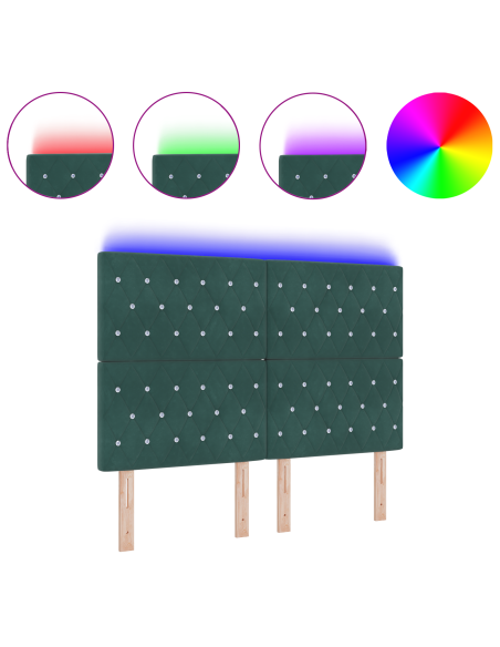 Testiera LED con testiera Verde Scuro 144 cm Poliestere