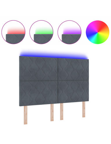 Testiera LED Grigio scuro 144 cm Pelle Sintetica