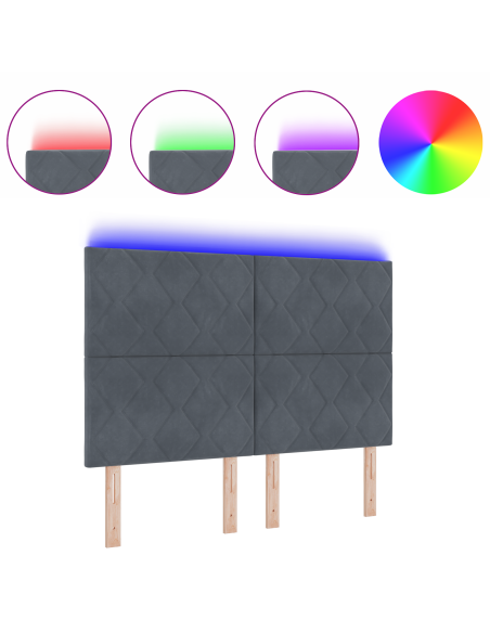 Testiera LED Grigio scuro 144 cm Pelle Sintetica