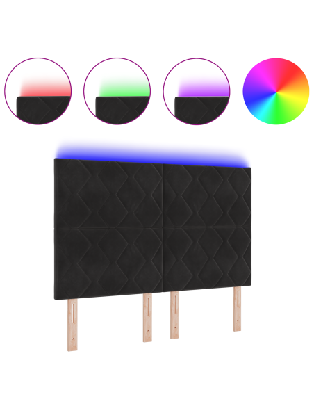 Testata LED Design a Blocchi di Diamanti Nera 144 cm Velluto