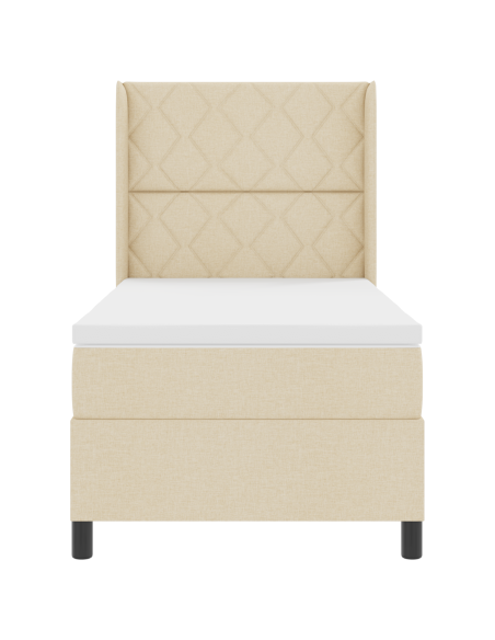 Letto Box Spring  con Materasso Crema 100x200 cm in Tessuto