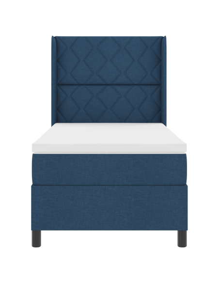 Letto a Molle con Materasso Blu 100x200 cm in Tessuto