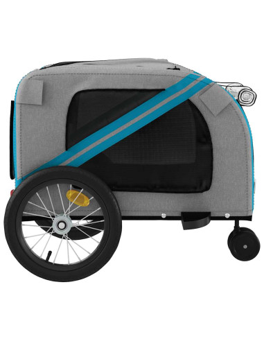 Rimorchio da Bici per Animali Blu e Grigio Oxford e Ferro