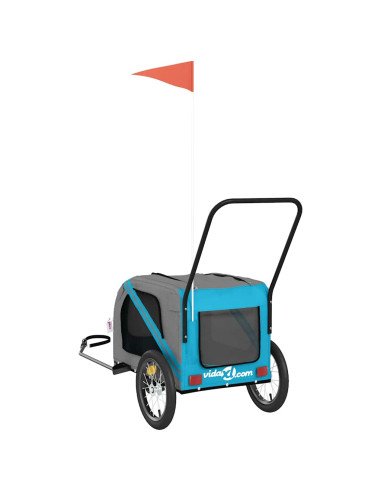 Rimorchio da Bici per Animali Blu e Grigio Oxford e Ferro