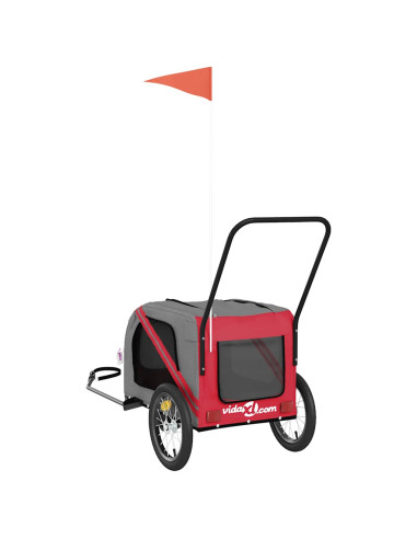 Rimorchio da Bici per Animali Rosso e Grigio Oxford e Ferro