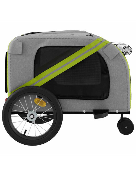 Rimorchio da Bici per Animali Verde e Grigio Oxford e Ferro
