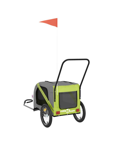 Rimorchio da Bici per Animali Verde e Grigio Oxford e Ferro