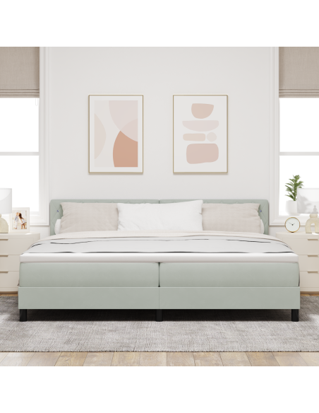 Letto con Box Spring e Materasso e Luce LED Grigio Chiaro 200x200 cm in Velluto