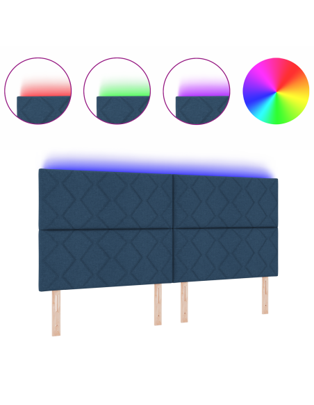 Testata LED  Design Diamond Blocks Blu 200 cm Tessuto