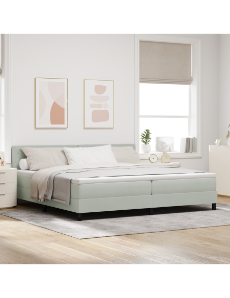 Letto con Box Spring e Materasso e Luce LED Grigio Chiaro 200x200 cm in Velluto