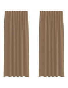 Tende in Voile con Tasche per Aste 2 pz Marrone Chiaro 2