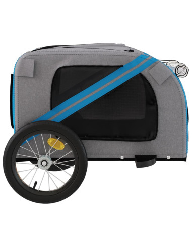 Rimorchio da Bici per Animali Blu e Grigio Oxford e Ferro