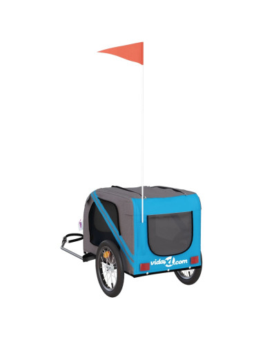 Rimorchio da Bici per Animali Blu e Grigio Oxford e Ferro