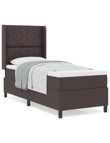 Letto Box Spring  con Materasso Marrone Scuro 80x200 cm in Tessuto