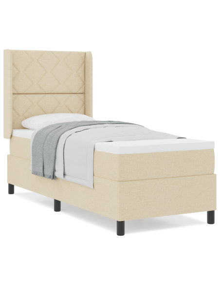 Letto Box Spring con Materasso Crema 80x200 cm Tessuto