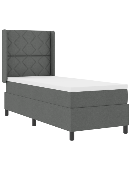 Letto Box Spring con Materasso Grigio Scuro 90x190 cm in Tessuto