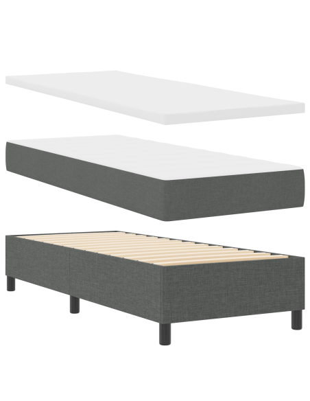 Letto Box Spring con Materasso Grigio Scuro 90x190 cm in Tessuto