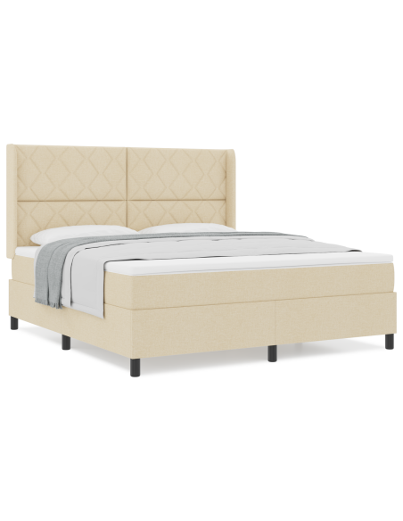 Letto Box Spring con Materasso Crema 180x200 cm in Tessuto