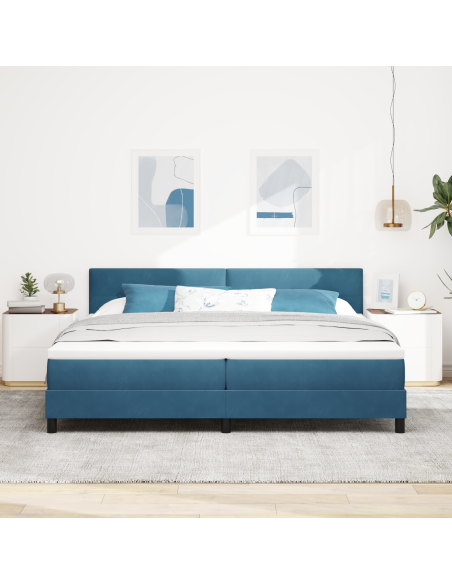letto box spring  con materasso e LED blu scuro 200x200 cm in velluto
