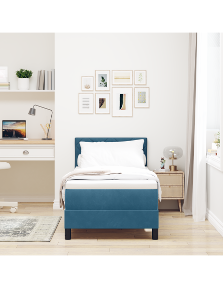 Letto a Box Spring con Materasso e LED Blu Scuro 80x200 cm in Velluto