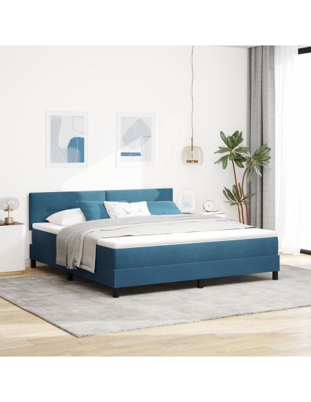 Letto a Box con Materasso e LED Blu Scuro 180x200 cm Velluto