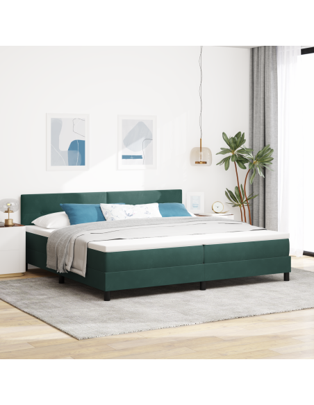 Letto a box con materasso e LED verde scuro 200x200 cm in velluto